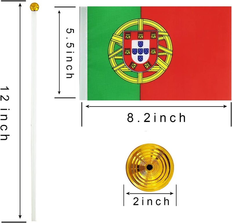 WXTWK 12 Pack Portugal Flag Portuguese Desk Flag Small Mini Portuguese Table Flags With Stand Base,Home Office Festival Events Celebration Decorations - Image 2